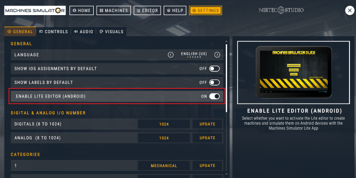Factory Lite Settings