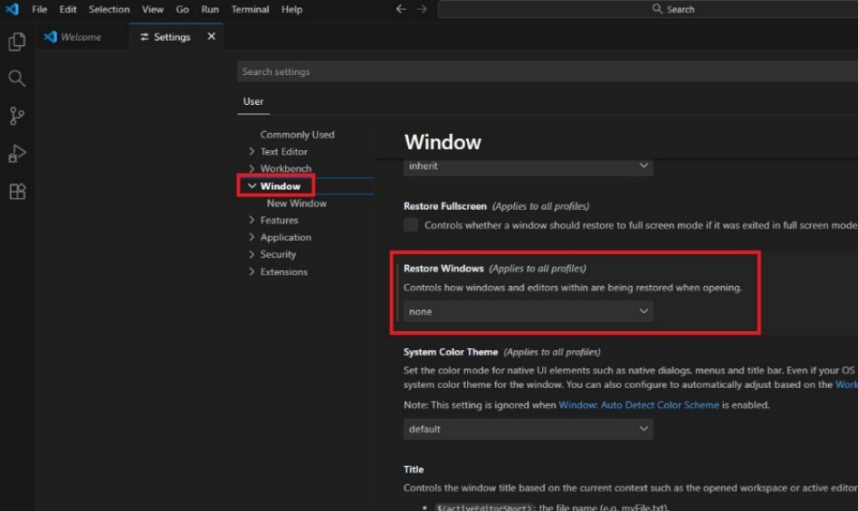 VS Code Restore Windows